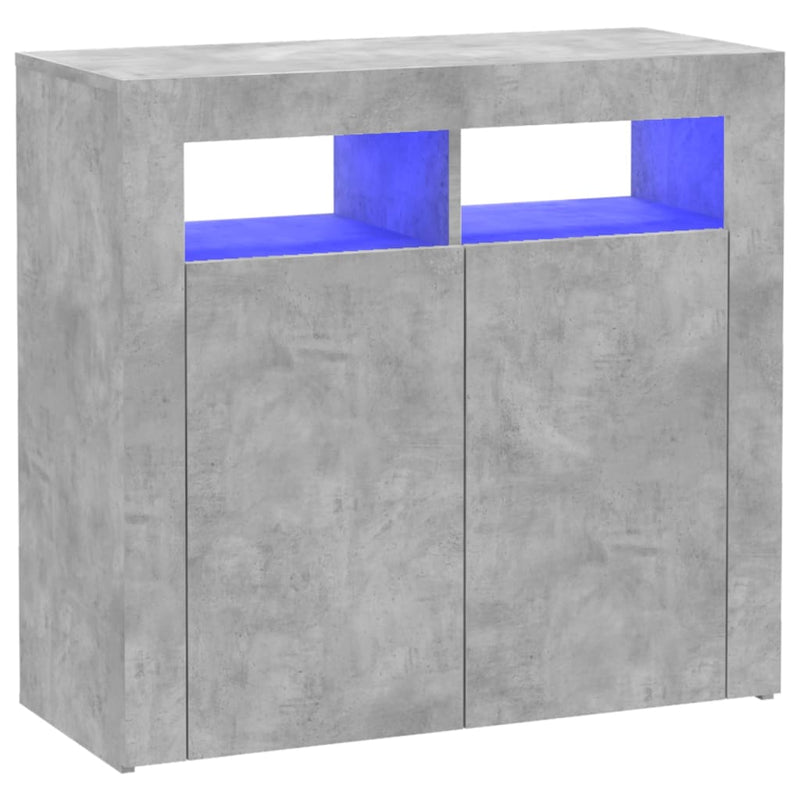 vidaXL betonszürke tálalószekrény LED-világítással 80 x 35 x 75 cm