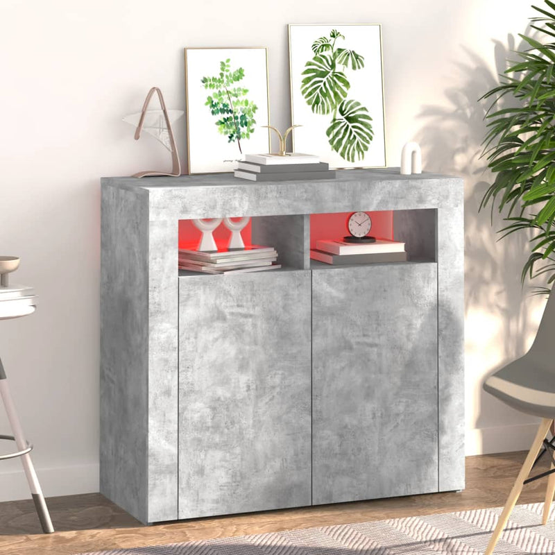 vidaXL betonszürke tálalószekrény LED-világítással 80 x 35 x 75 cm