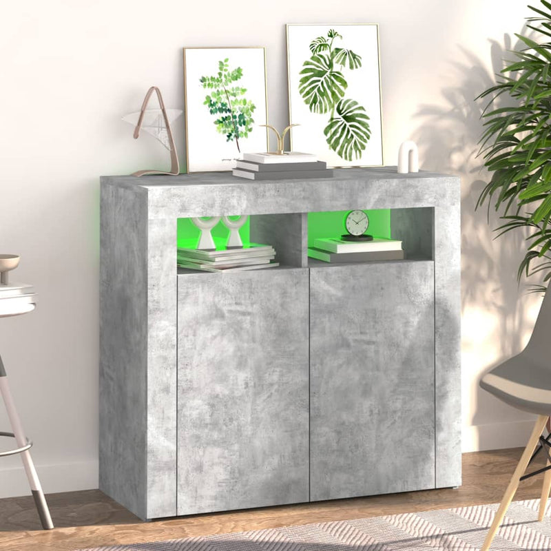 vidaXL betonszürke tálalószekrény LED-világítással 80 x 35 x 75 cm