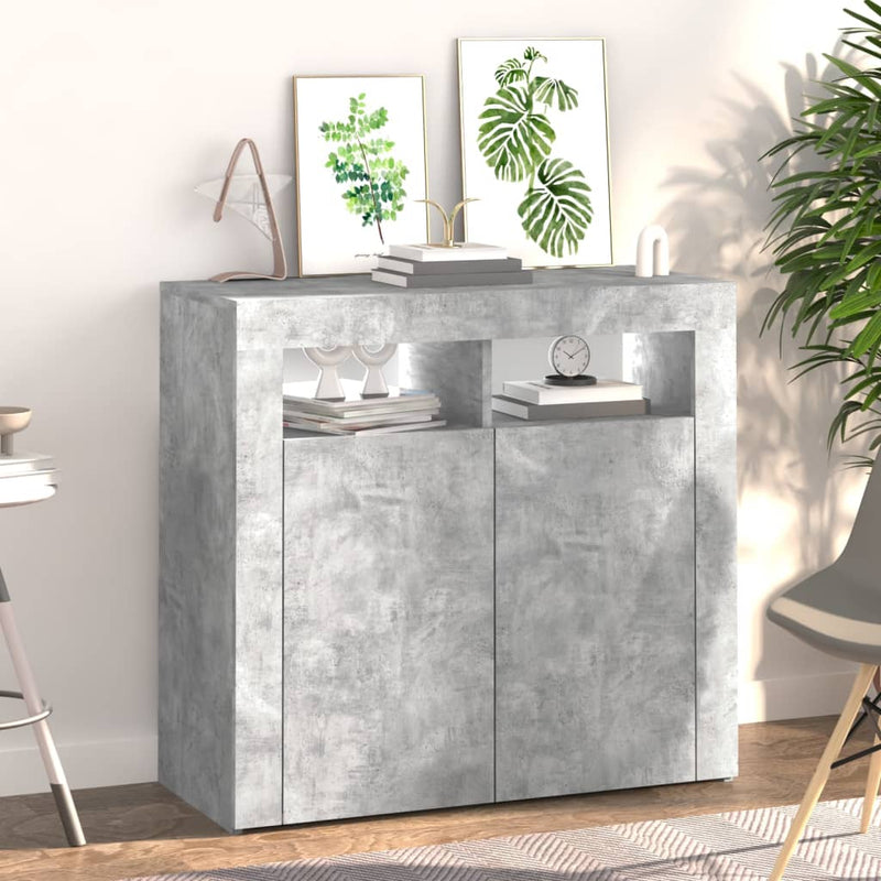 vidaXL betonszürke tálalószekrény LED-világítással 80 x 35 x 75 cm