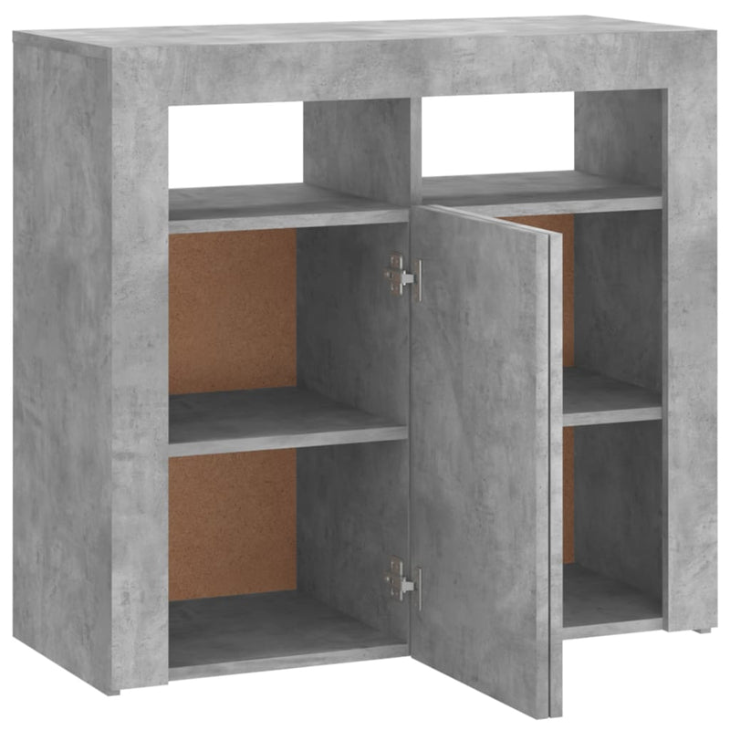 vidaXL betonszürke tálalószekrény LED-világítással 80 x 35 x 75 cm