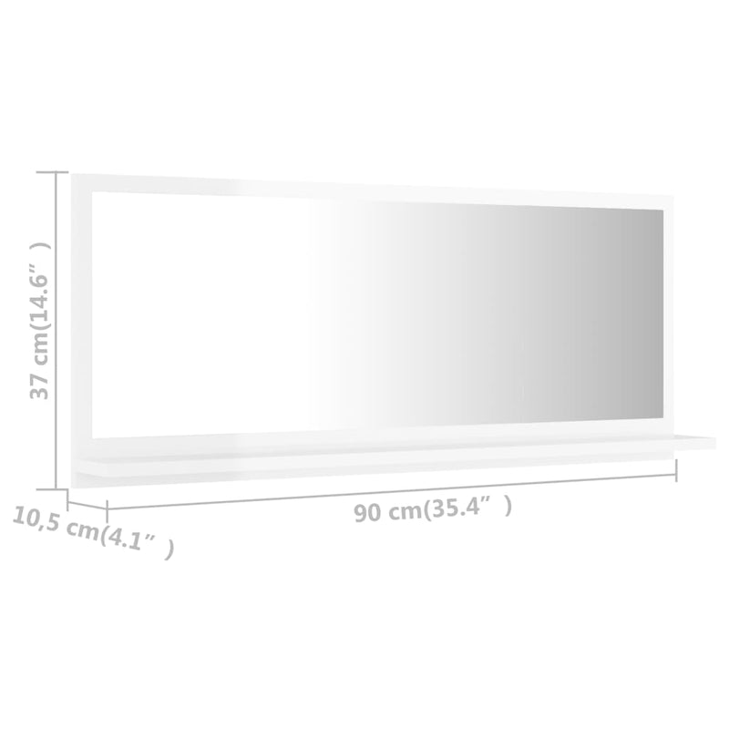 vidaXL magasfényű fehér szerelt fa fürdőszobai tükör 90x10,5x37 cm