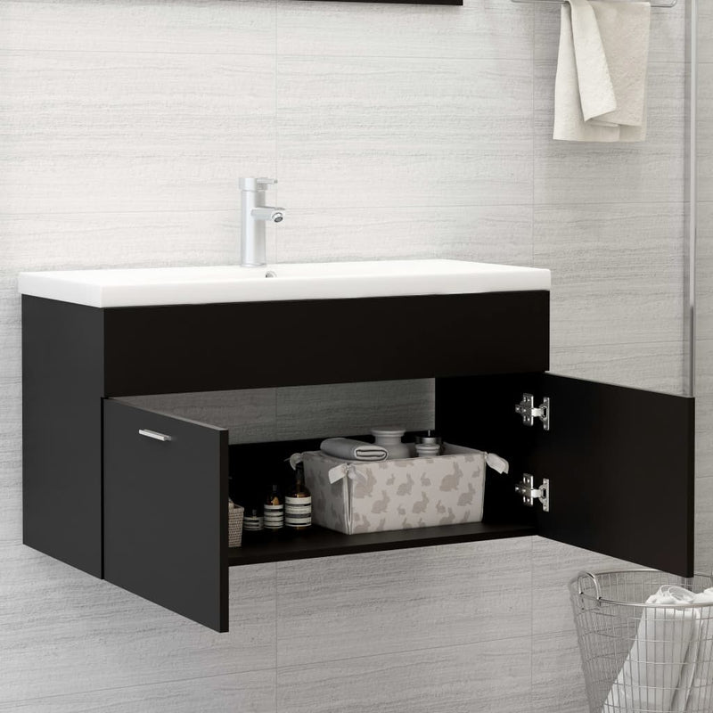vidaXL fekete forgácslap mosdószekrény 90 x 38,5 x 46 cm