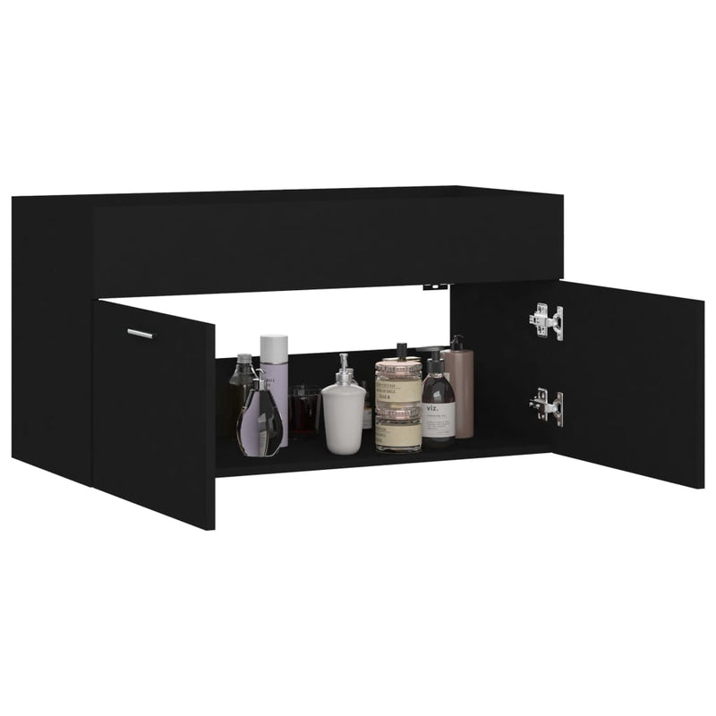 vidaXL fekete forgácslap mosdószekrény 90 x 38,5 x 46 cm