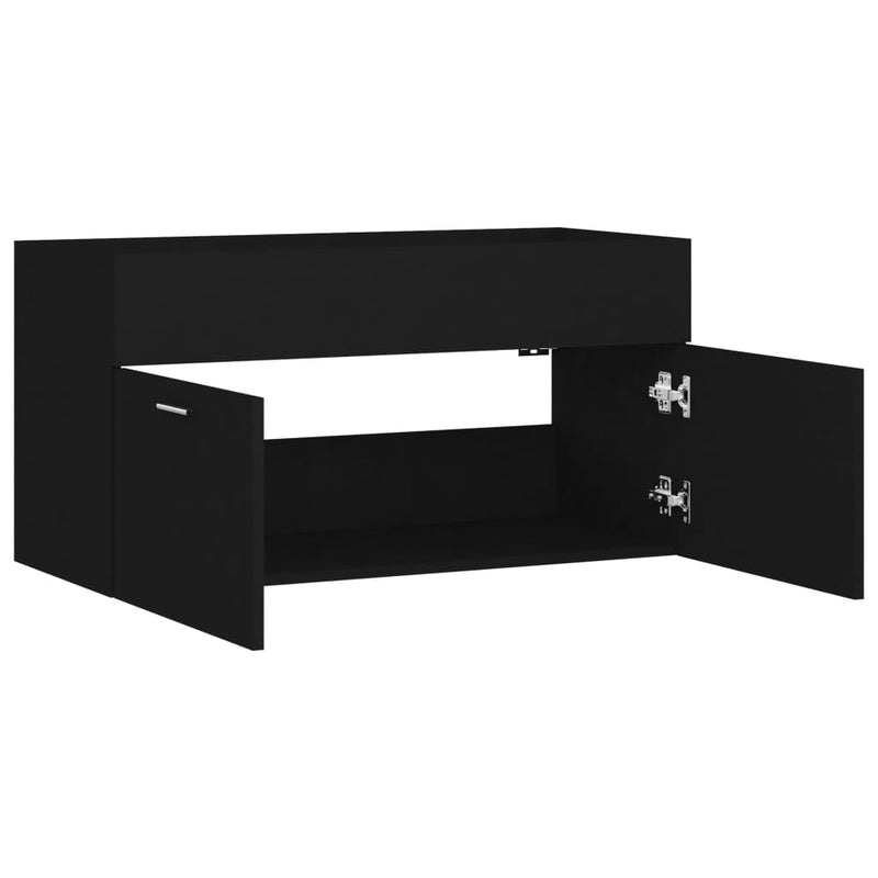 vidaXL fekete forgácslap mosdószekrény 90 x 38,5 x 46 cm