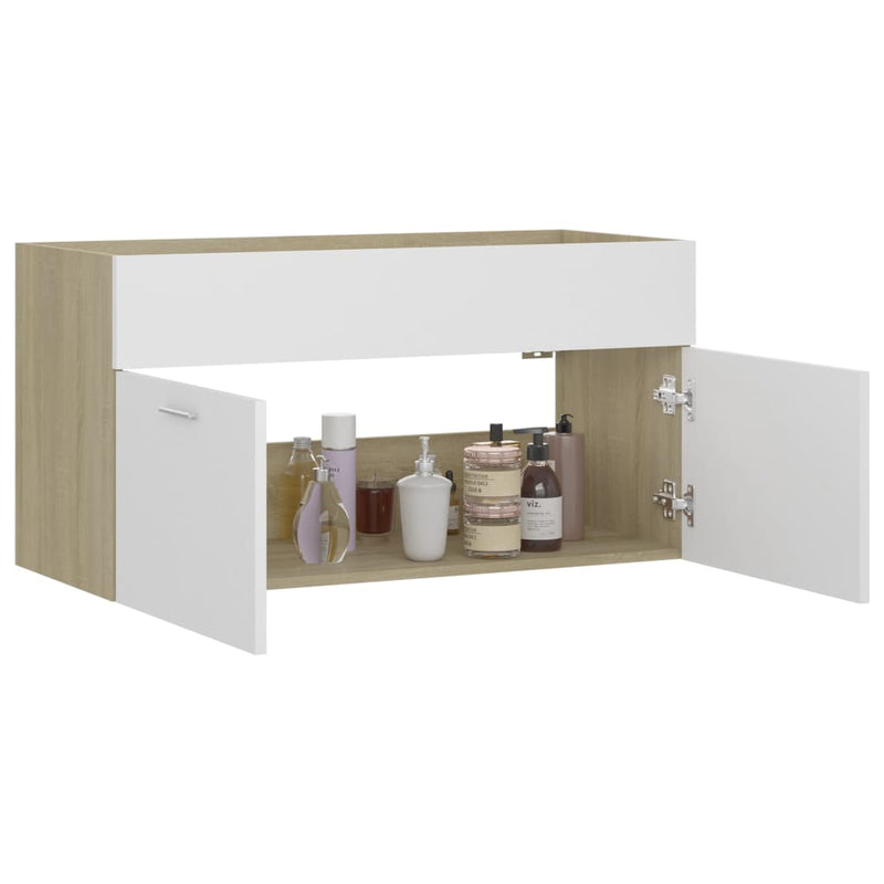 vidaXL fehér és sonoma-tölgy forgácslap mosdószekrény 90x38,5x46 cm