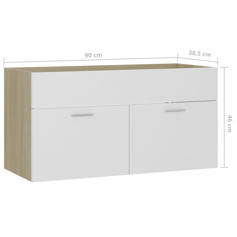 vidaXL fehér és sonoma-tölgy forgácslap mosdószekrény 90x38,5x46 cm