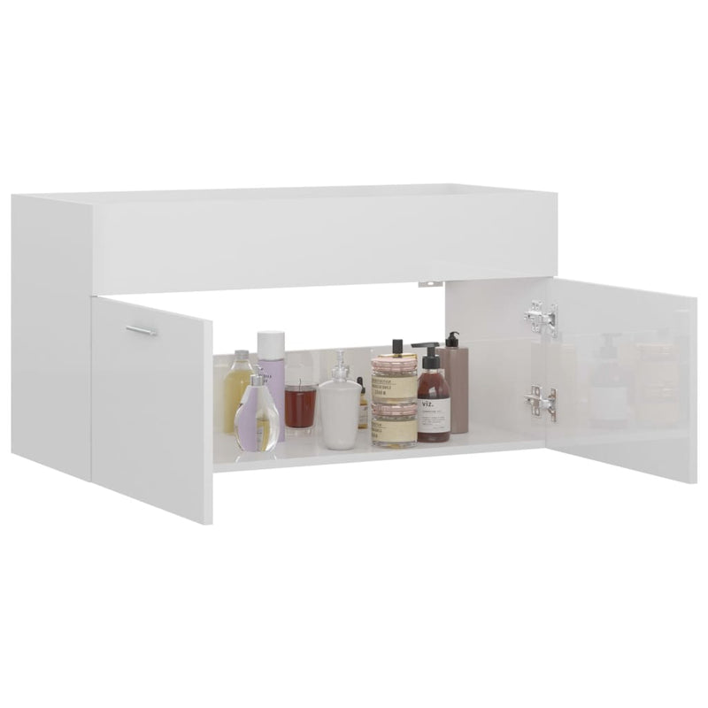 vidaXL magasfényű fehér forgácslap mosdószekrény 90 x 38,5 x 46 cm