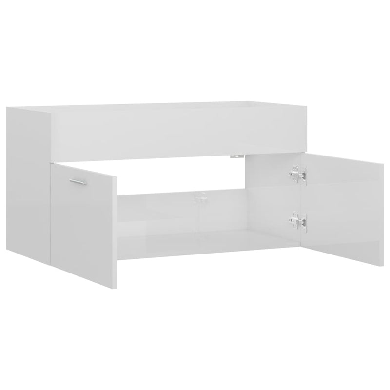 vidaXL magasfényű fehér forgácslap mosdószekrény 90 x 38,5 x 46 cm