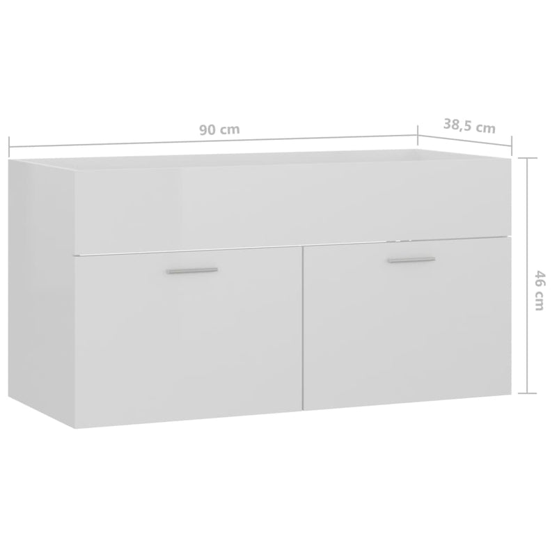 vidaXL magasfényű fehér forgácslap mosdószekrény 90 x 38,5 x 46 cm