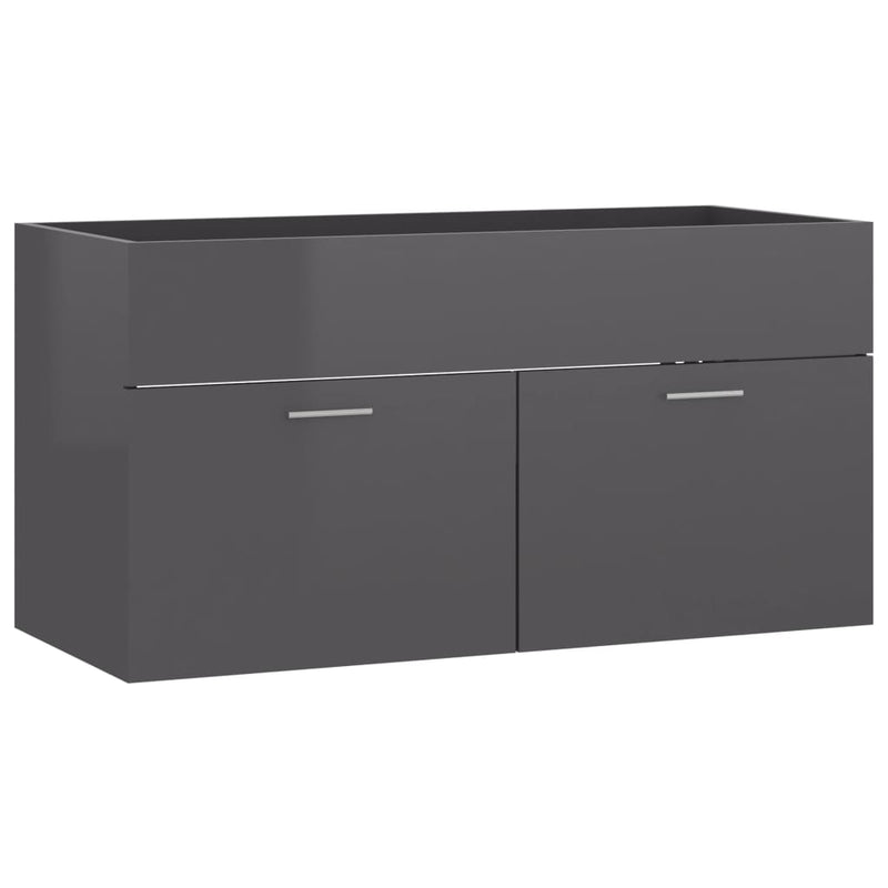 vidaXL magasfényű szürke szerelt fa mosdószekrény 90 x 38,5 x 46 cm