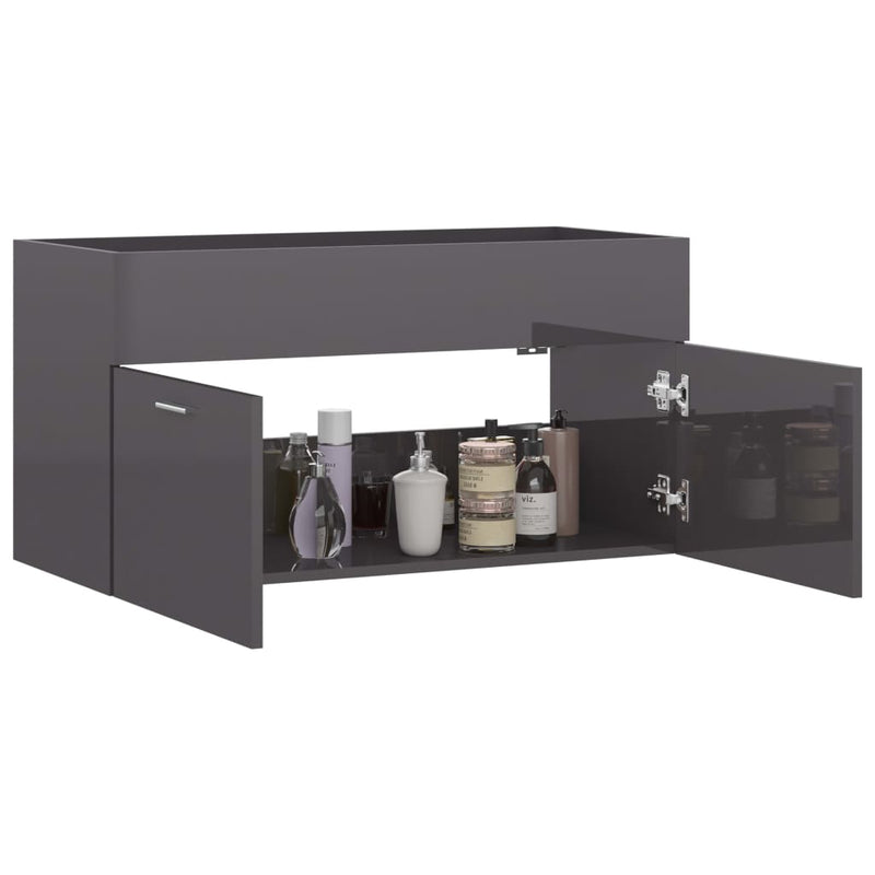 vidaXL magasfényű szürke szerelt fa mosdószekrény 90 x 38,5 x 46 cm