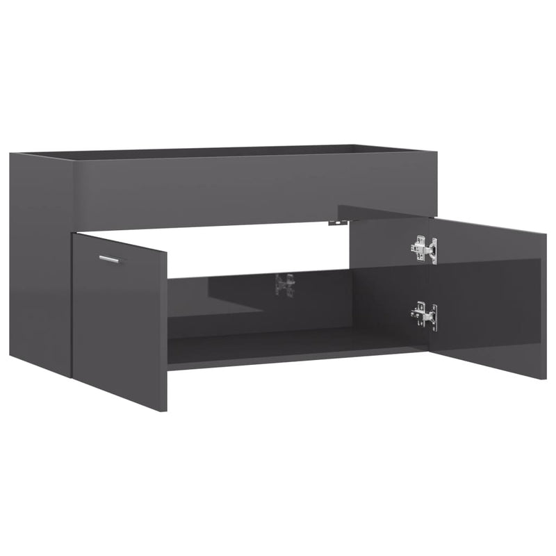 vidaXL magasfényű szürke szerelt fa mosdószekrény 90 x 38,5 x 46 cm