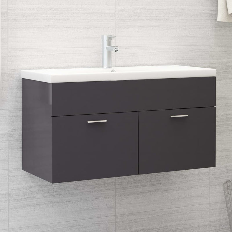 vidaXL magasfényű szürke szerelt fa mosdószekrény 90 x 38,5 x 46 cm