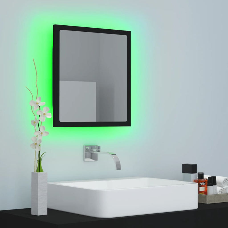 vidaXL fekete akril LED-es fürdőszobai tükör 40 x 8,5 x 37 cm