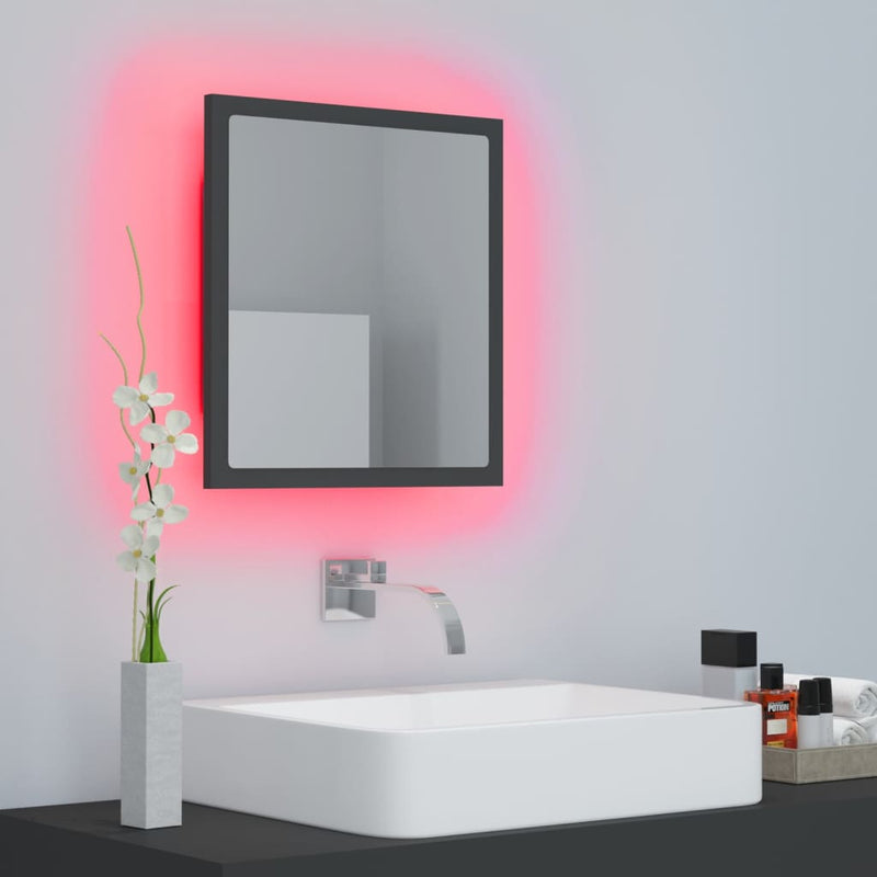 vidaXL szürke akril LED-es fürdőszobai tükör 40 x 8,5 x 37 cm