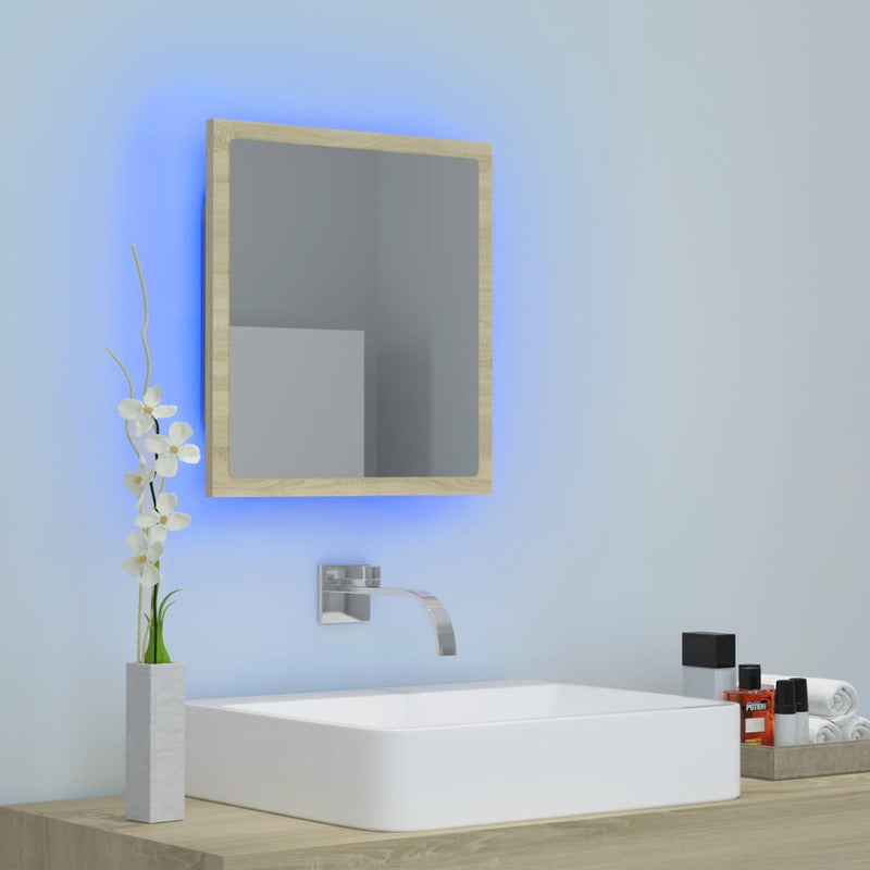 vidaXL sonoma tölgy akril LED-es fürdőszobai tükör 40x8,5x37 cm