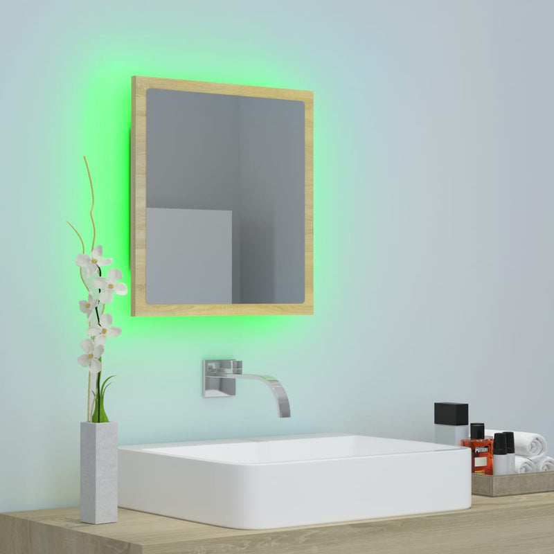vidaXL sonoma tölgy akril LED-es fürdőszobai tükör 40x8,5x37 cm