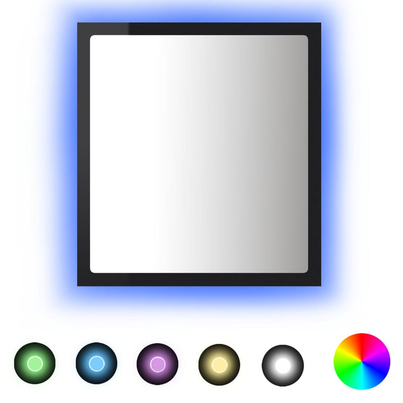 vidaXL magasfényű fekete akril LED-es fürdőszobatükör 40x8,5x37cm