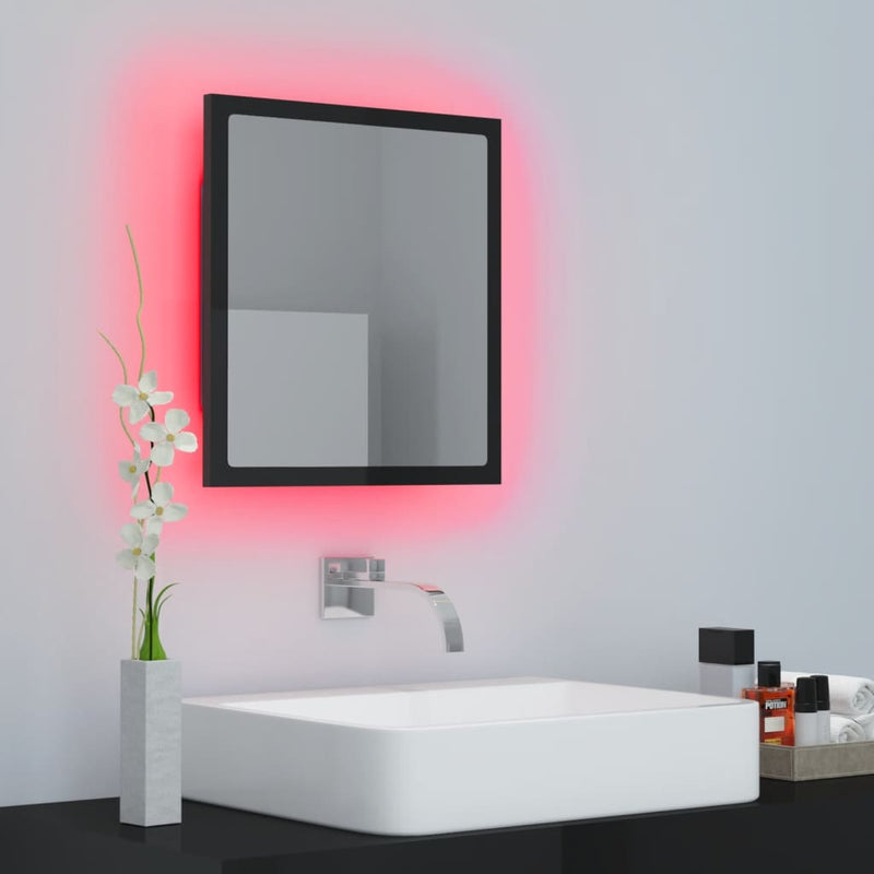 vidaXL magasfényű fekete akril LED-es fürdőszobatükör 40x8,5x37cm