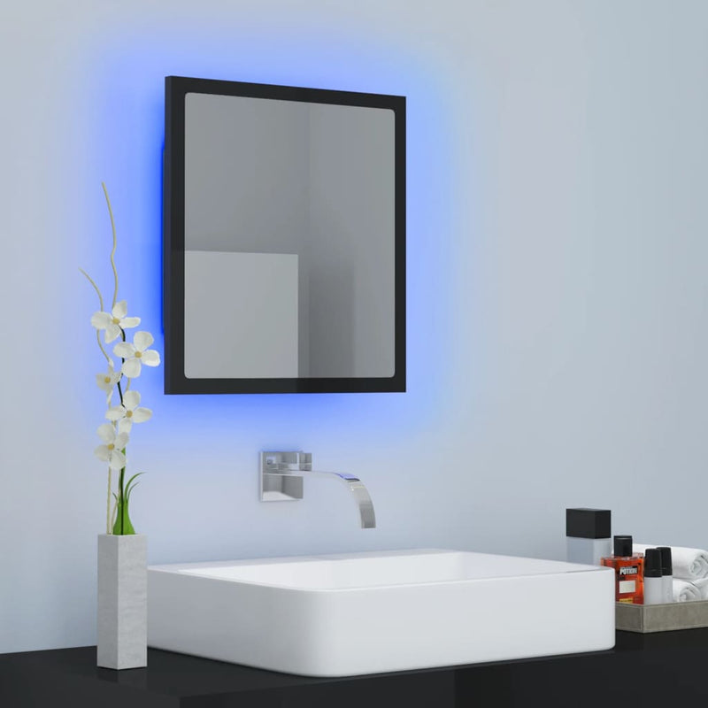vidaXL magasfényű fekete akril LED-es fürdőszobatükör 40x8,5x37cm