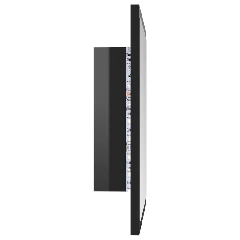 vidaXL magasfényű fekete akril LED-es fürdőszobatükör 40x8,5x37cm