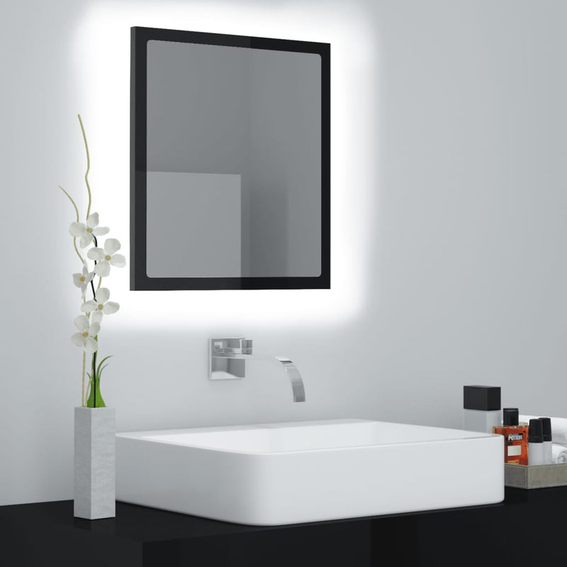vidaXL magasfényű fekete akril LED-es fürdőszobatükör 40x8,5x37cm