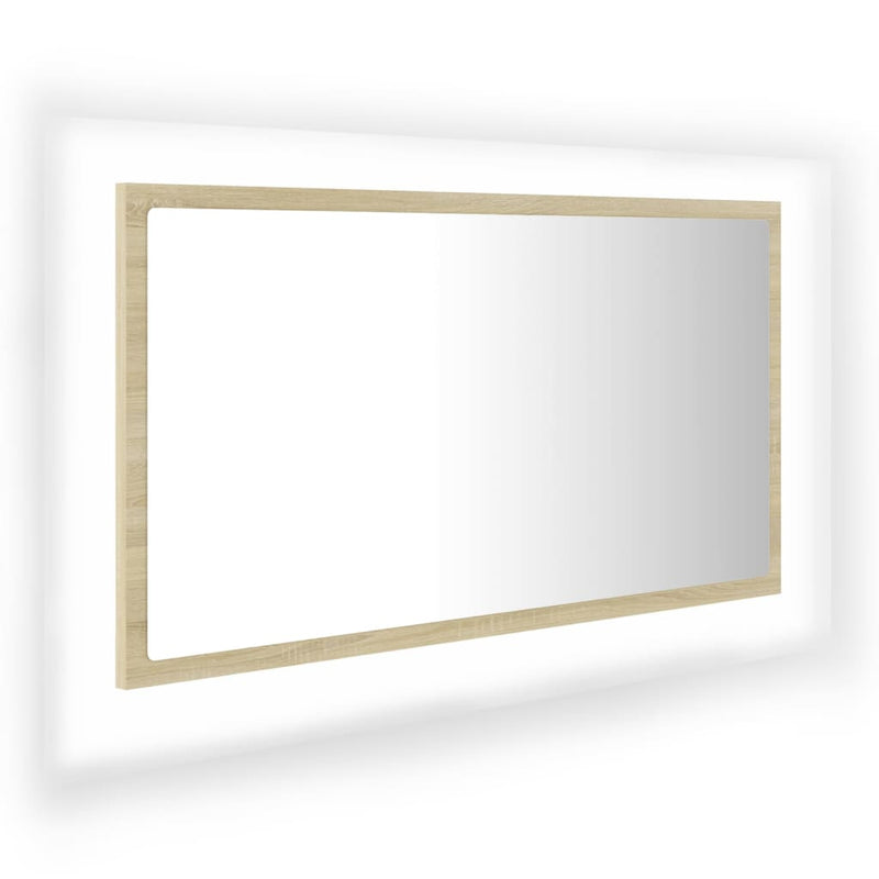 vidaXL sonoma tölgy akril LED-es fürdőszobai tükör 80x8,5x37 cm