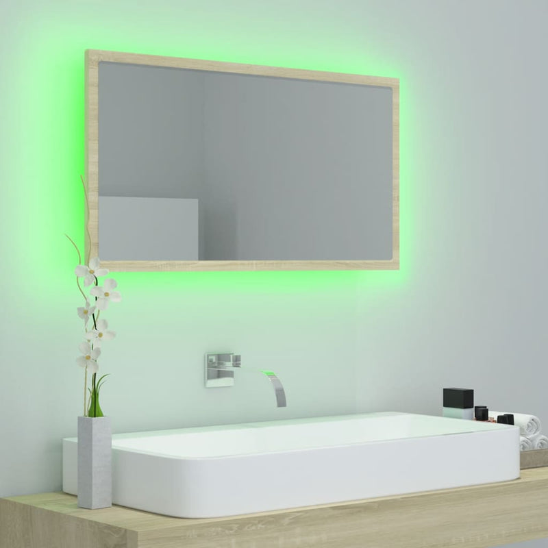 vidaXL sonoma tölgy akril LED-es fürdőszobai tükör 80x8,5x37 cm