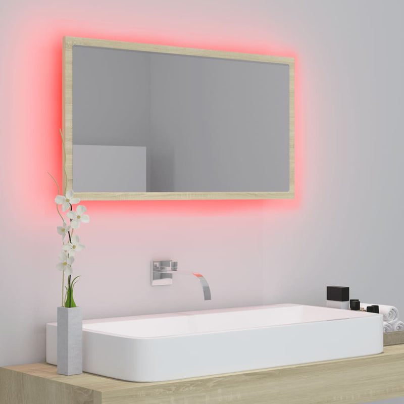 vidaXL sonoma tölgy akril LED-es fürdőszobai tükör 80x8,5x37 cm