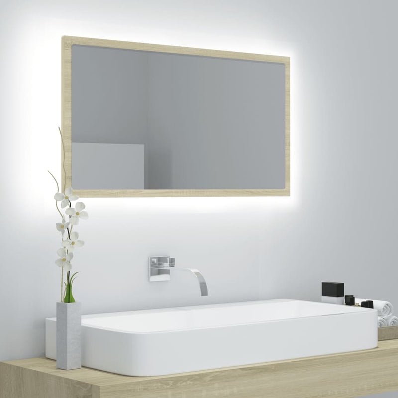 vidaXL sonoma tölgy akril LED-es fürdőszobai tükör 80x8,5x37 cm