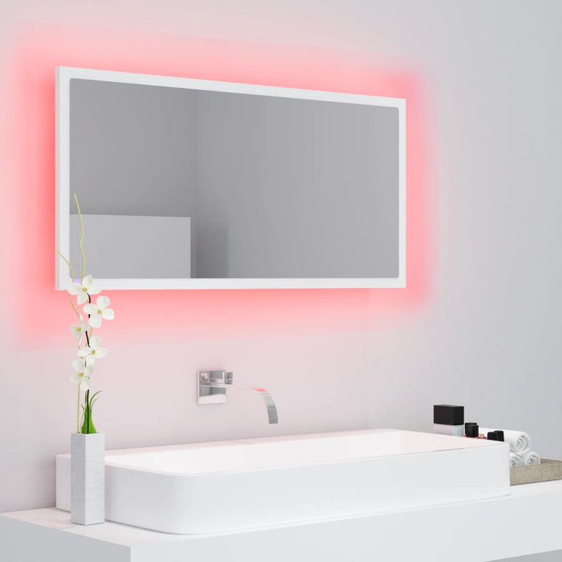 vidaXL fehér akril LED-es fürdőszobai tükör 90 x 8,5 x 37 cm
