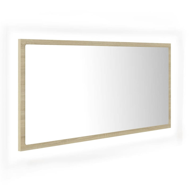 vidaXL sonoma tölgy akril LED-es fürdőszobai tükör 90x8,5x37 cm
