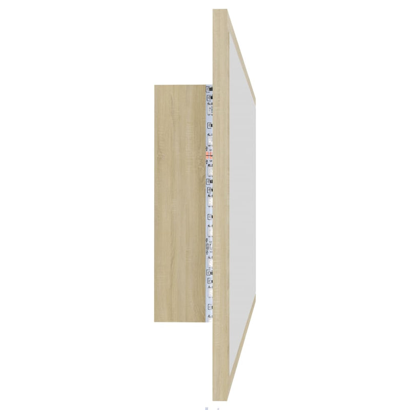 vidaXL sonoma tölgy akril LED-es fürdőszobai tükör 90x8,5x37 cm