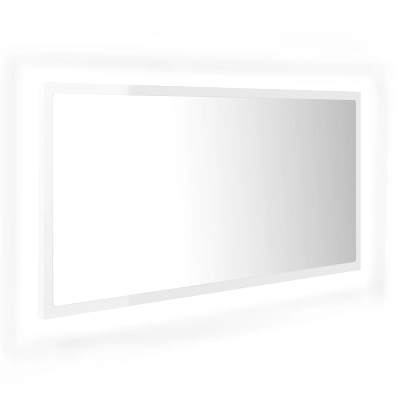 vidaXL magasfényű fehér akril LED-es fürdőszobatükör 90x8,5x37 cm