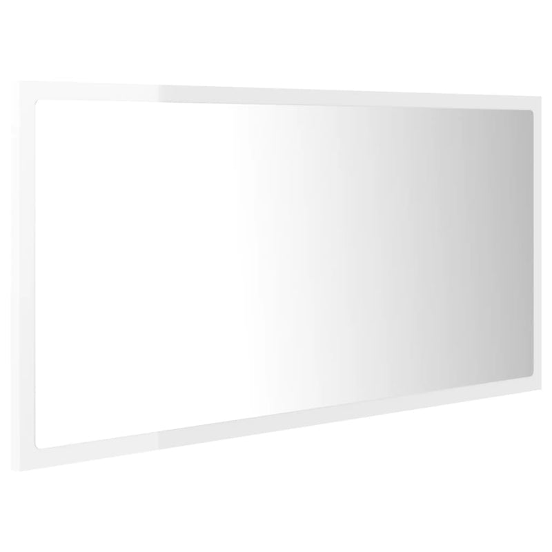 vidaXL magasfényű fehér akril LED-es fürdőszobatükör 90x8,5x37 cm