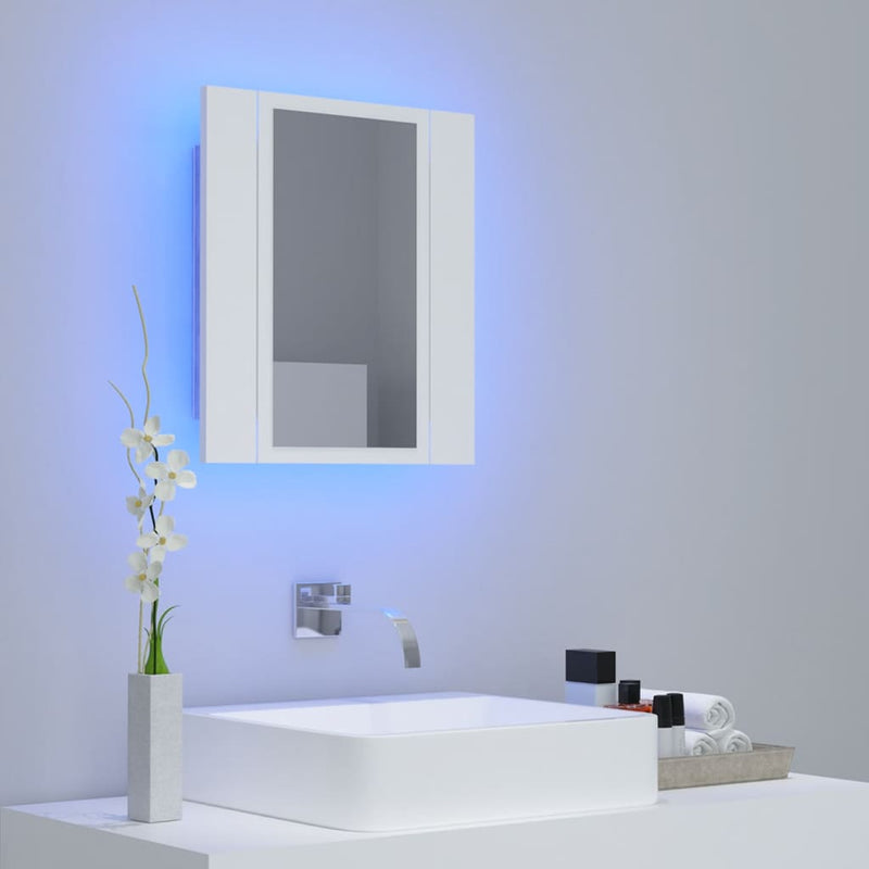 vidaXL fehér akril LED-es fürdőszobaszekrény tükörrel 40 x 12 x 45 cm