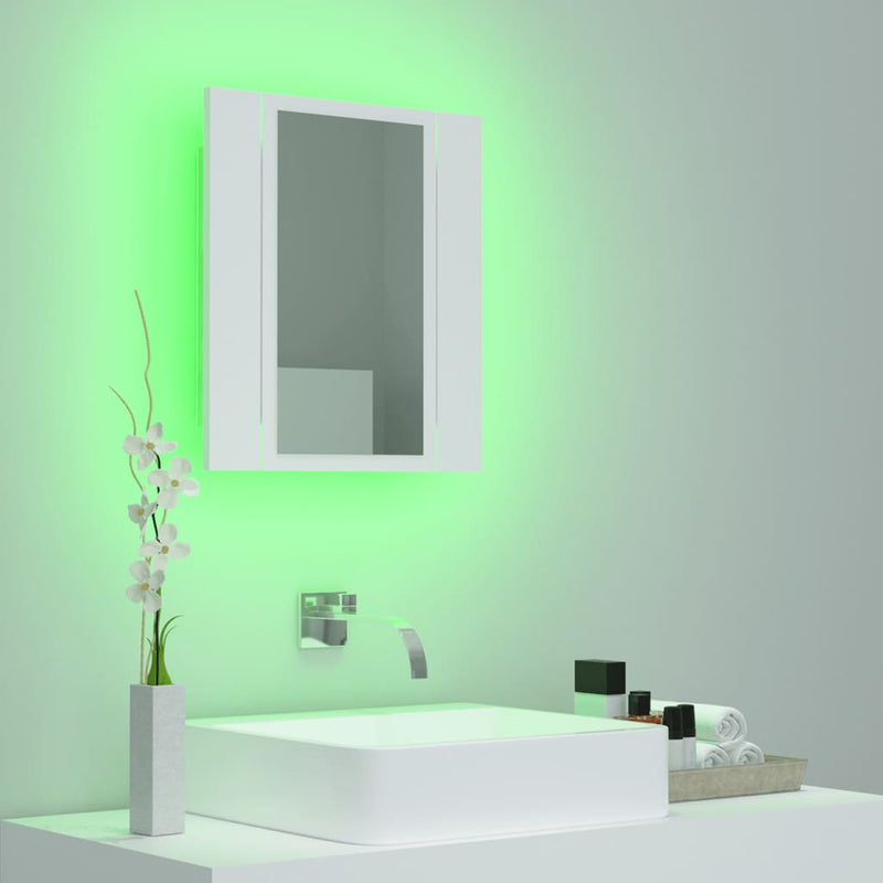 vidaXL fehér akril LED-es fürdőszobaszekrény tükörrel 40 x 12 x 45 cm