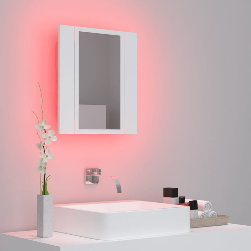vidaXL fehér akril LED-es fürdőszobaszekrény tükörrel 40 x 12 x 45 cm