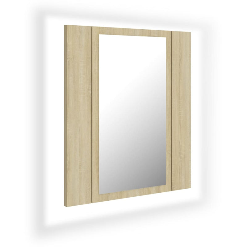 vidaXL tölgyszínű akril LED-es tükrös fürdőszobaszekrény 40x12x45 cm