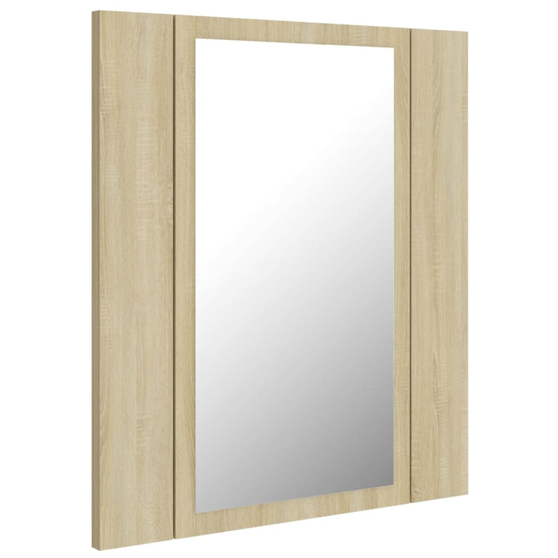 vidaXL tölgyszínű akril LED-es tükrös fürdőszobaszekrény 40x12x45 cm