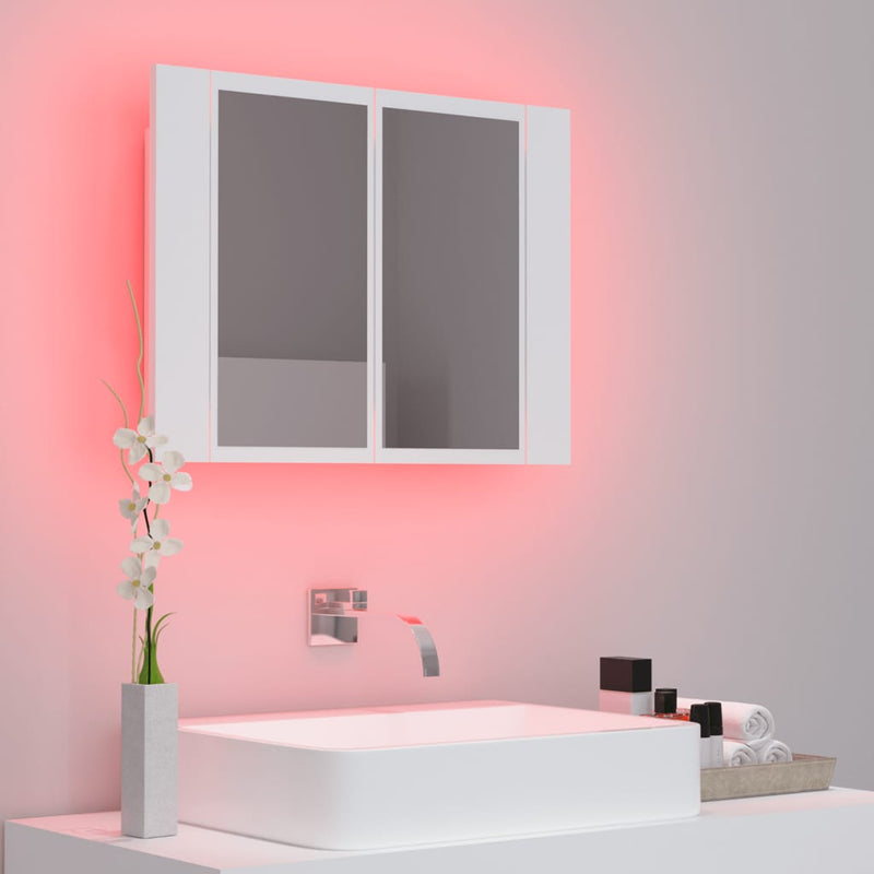 vidaXL fehér akril LED-es fürdőszobaszekrény tükörrel 60x12x45 cm