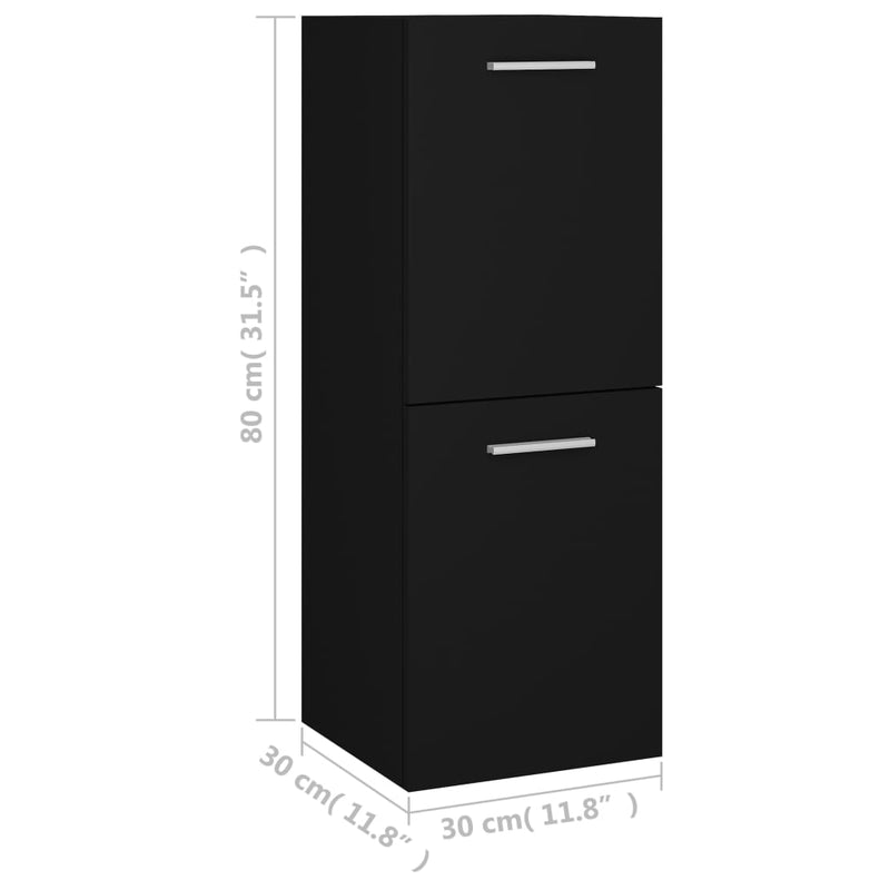 vidaXL fekete forgácslap fürdőszobaszekrény 30 x 30 x 80 cm