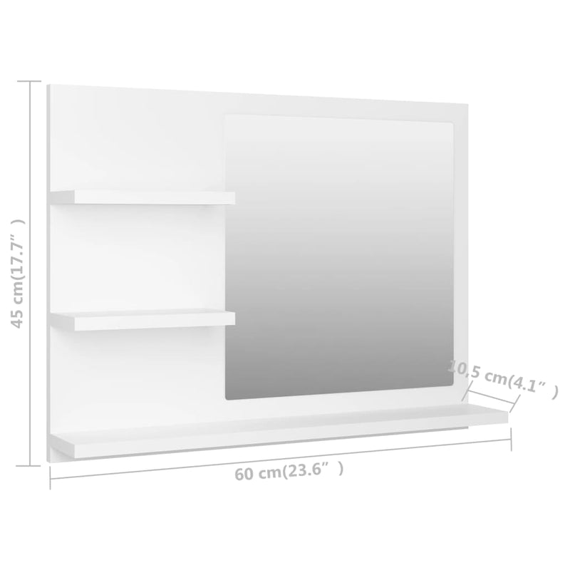 vidaXL fehér szerelt fa fürdőszobai tükör 60 x 10,5 x 45 cm