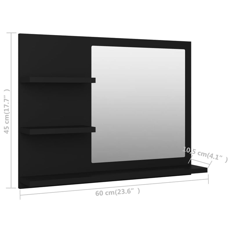 vidaXL fekete szerelt fa fürdőszobai tükör 60 x 10,5 x 45 cm