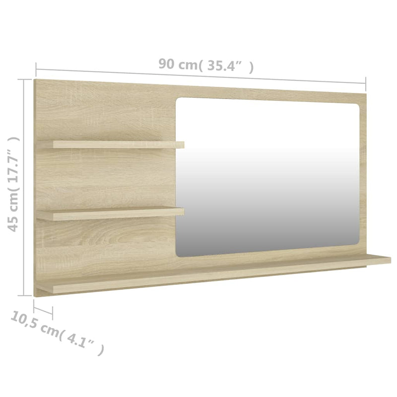 vidaXL sonoma tölgy színű szerelt fa fürdőszobai tükör 90x10,5x45 cm
