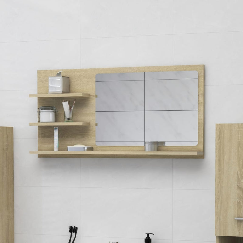 vidaXL sonoma tölgy színű szerelt fa fürdőszobai tükör 90x10,5x45 cm
