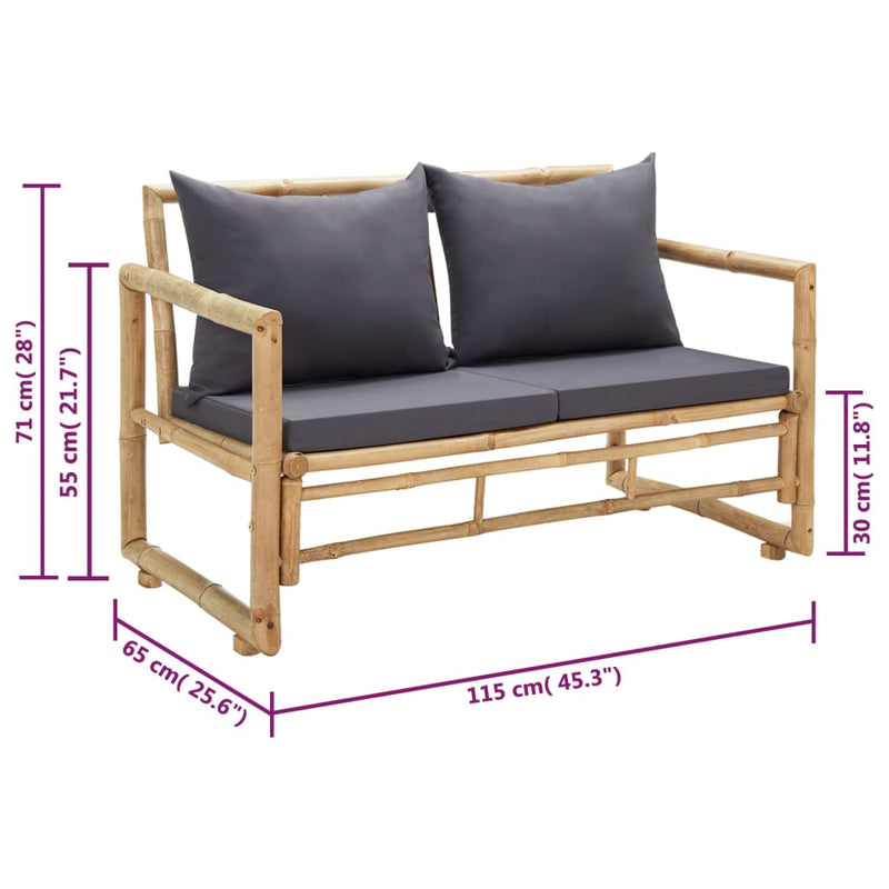 vidaXL bambusz kerti pad párnákkal 115 cm