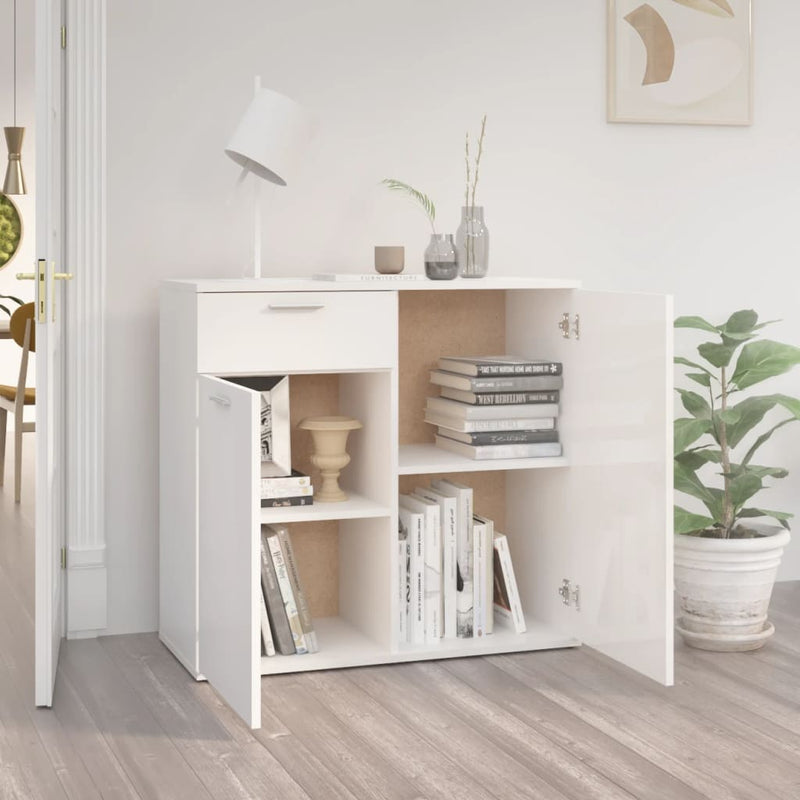 vidaXL magasfényű fehér szerelt fa tálalószekrény 80 x 36 x 75 cm