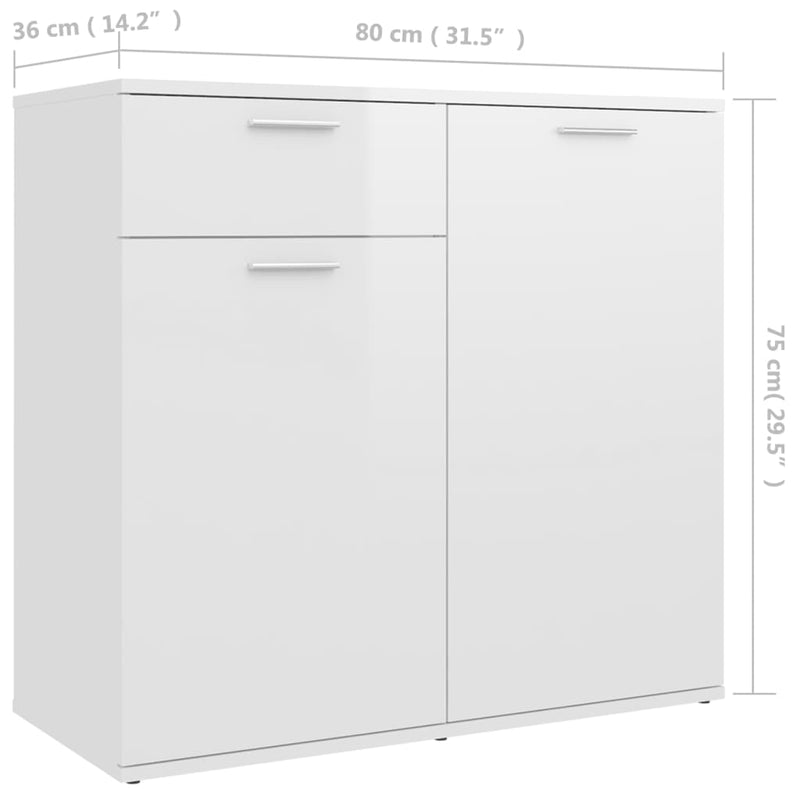 vidaXL magasfényű fehér szerelt fa tálalószekrény 80 x 36 x 75 cm